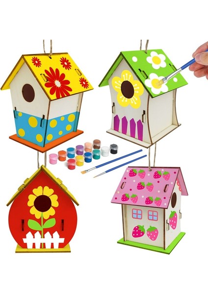 Bir Stil Dıy Mini Ahşap Kuş Evi Boyama Fırçası Renkli Pigment Oyuncaklar Çocuklar Için Eğitici En Iyi Koleksiyon Çocuklar Noel Hediyesi (Yurt Dışından)