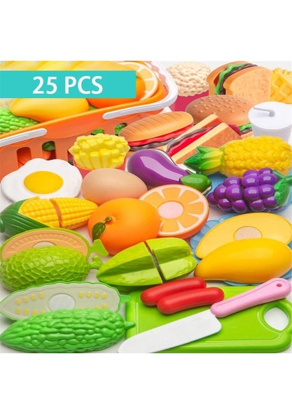 25 Parçalı Set Stili 77 Plastik Mutfak Oyun Evi Oyuncak Seti Kesilmiş Meyve ve Sebze Gıda Simülasyon Oyuncak Erken Eğitim Eğitici Oyuncak Kız Hediye (Yurt Dışından)