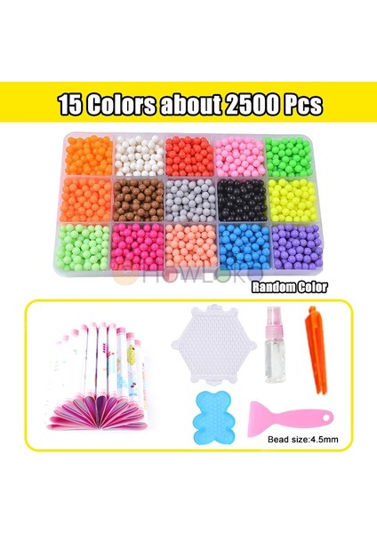 15COLORS 2500PCS Tarzı Sihirli Su Yapışkan Boncuk Oyuncaklar Dıy Aquabeads El Yapımı Boncuk Oyuncak Eğitici Bulmaca Çocuk Kız Erkek Için Hama Aqua Boncuk (Yurt Dışından)