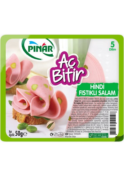 Aç Bitir Fıstıklı Hindi Salam Büyük Dilim 50 gr