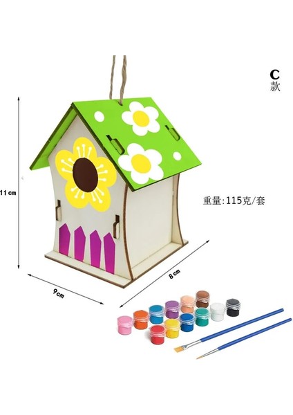 C Stili Dıy Mini Ahşap Kuş Evi Boyama Fırçası Renkli Pigment Oyuncaklar Çocuklar Için Eğitici En Iyi Koleksiyon Çocuklar Noel Hediyesi (Yurt Dışından)