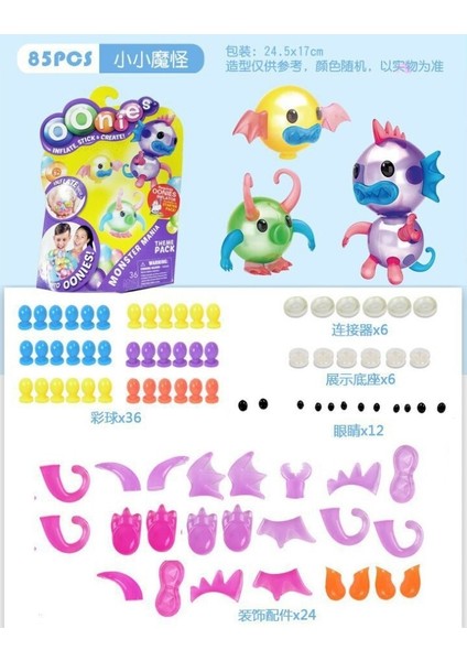 85 Adet Küçük Canavar Tarzı Oonies Dolum Paketi Çocuk Dıy El Yapımı Yaratıcı Yapışkan Top Onoies Kabarcık Şişirme Oyuncak Masa Gametoy Balon Oyun Seti (Yurt Dışından)