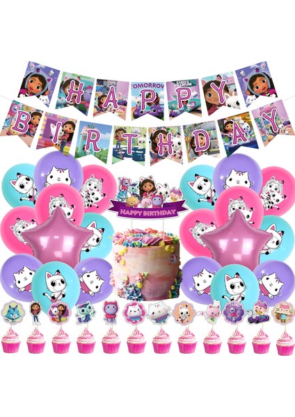 A7 Stili Yeni Gabby Dollhouse Kediler Tema Doğum Günü Partisi Malzemeleri Çocuklar Kız Parti Balonları Mutlu Doğum Günü Dekorasyon Seti Şekil Oyuncaklar (Yurt Dışından) fiyatları