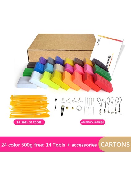 24COLORS14TOOLS Stili Renkler Polimer Kil Fimo Dıy Yumuşak Kil Seti Kalıplama Craft Fırın Fırında Kil Blokları Montessori Çocuklar Için Erken Eğitim Oyuncak (Yurt Dışından)