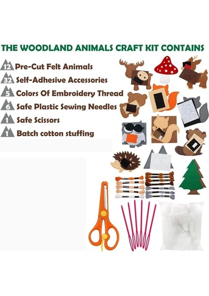 Bir Stil Woodland Hayvanlar El Sanatları Kiti Orman Yaratıkları Dıy Dikiş Çocuklar Yeni Başlayanlar Için Peluş Hayvanlar Keçe Eğitici Dikiş Seti Çocuklar Sanat Oyuncak (Yurt Dışından)