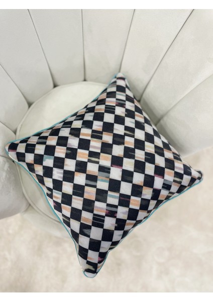 Damalı Keten Görünümlü Kenar Biyeli Kırlent Kılıfı (45 x 45) fiyatları