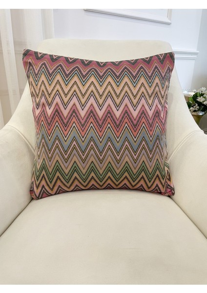 Zigzag Desen Renkli Kırlent Kılıfı 45 x 45
