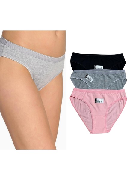 Kadın Suyolu Bikini Slip Külot 3'lü Paket Siyah Gri Pembe