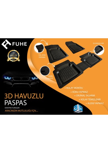 Bmw 3 Serisi F30 Sedan 2019 4d Havuzlu Üniversal Yeni Nesil Paspas Siyah Gold Seri