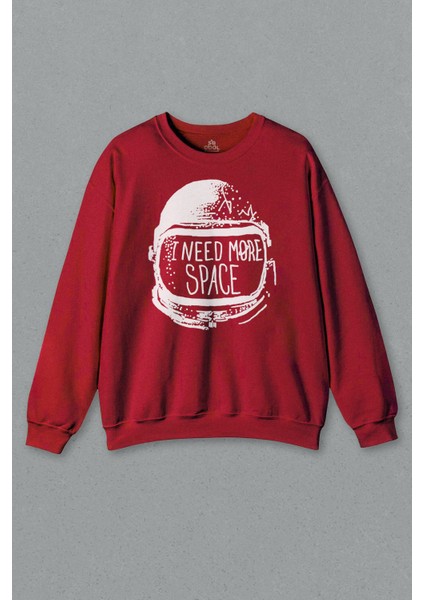 Kırmızı Sweatshirt Need More Space Astronot Uzay Cosmos Gezegen Science Baskılı Sweat