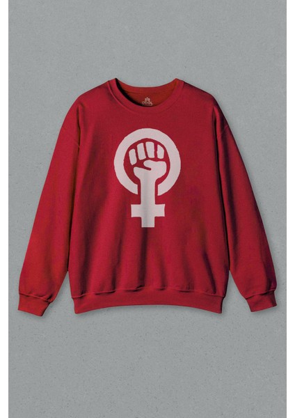 Kırmızı Unisex Sweatshirt Özgürlük Güçlü Kadın Hakları Baskılı Sweat