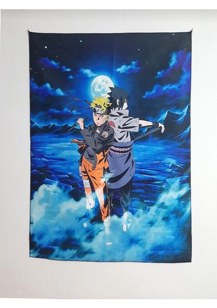 Anime Naruto Mavi Fon Desenli Tasarım Duvar Halısı
