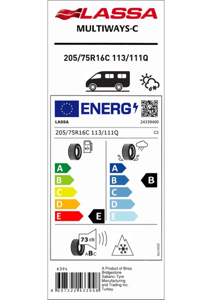 205/75 R16C 113/111Q 10Pr Multiways Hafif Ticari Dört Mevsim Lastiği (Üretim Yılı: 2024)