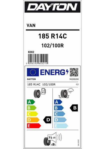 185 R14C 102/100R Van Hafif Ticari Yaz Lastiği (Üretim Yılı: 2024)