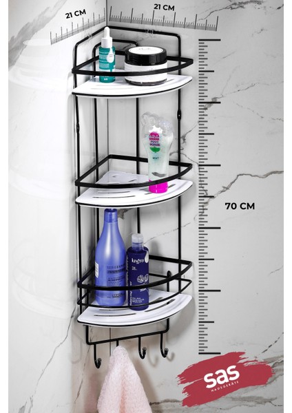 Sas Haus Yapışkanlı Ömür Boyu Paslanmaz Kristal Ayarlanabilir Raf Banyo Düzenleyici Şampuanlık Lk-03 Sbsk