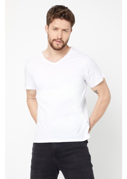 Erkek Çok Renkli T- Shirt Regular Fit Rahat Kesim V Yaka 5'li Basic Tişört Paketi