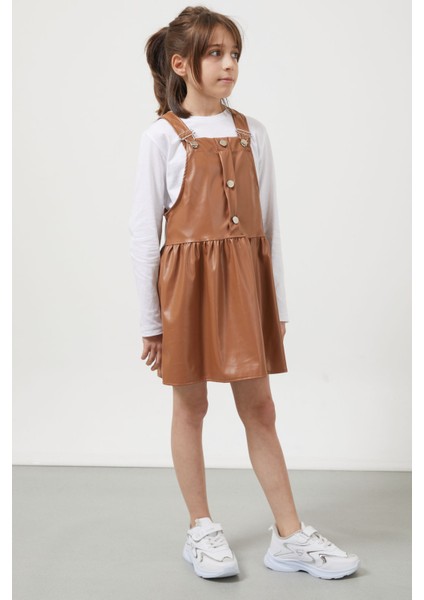Kahverengi Askılı Kız Çocuk Deri Salopet 17638 fiyatları