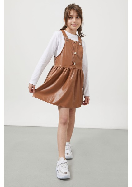 Kahverengi Askılı Kız Çocuk Deri Salopet 17638 modelleri