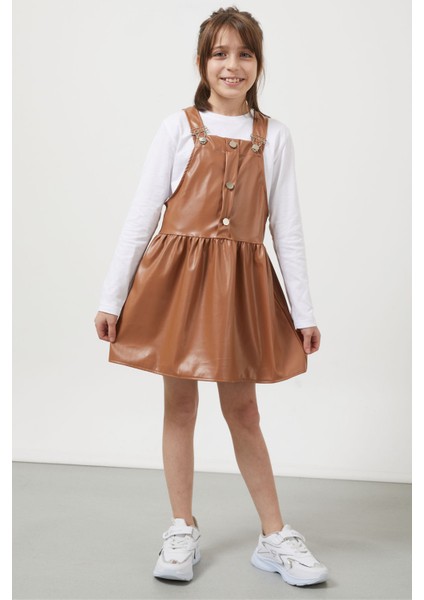 Kahverengi Askılı Kız Çocuk Deri Salopet 17638 fırsatları