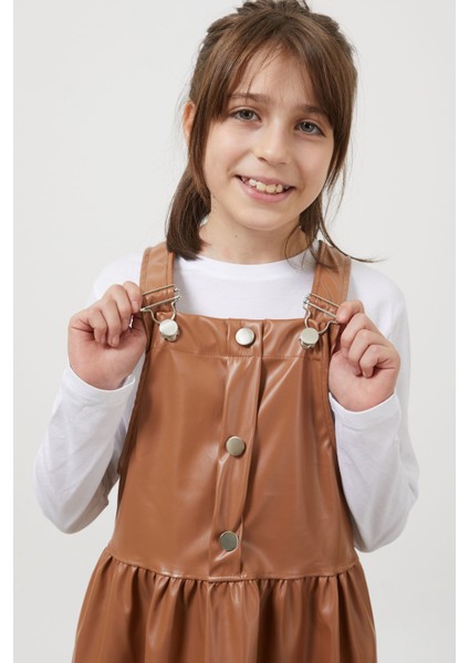 Kahverengi Askılı Kız Çocuk Deri Salopet 17638 indirimleri