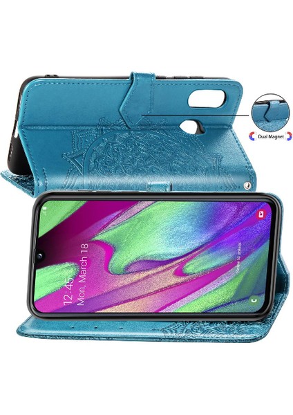 Samsung A40 Flip Kapak Zarif Desen Basit Iş Deri (Yurt Dışından)