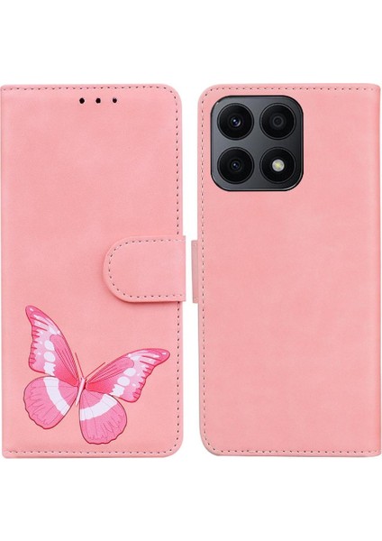 Honor Için Kılıf X8A Renk Baskılı Kelebek Kart Yuvaları Flip Folio Kapak (Yurt Dışından)