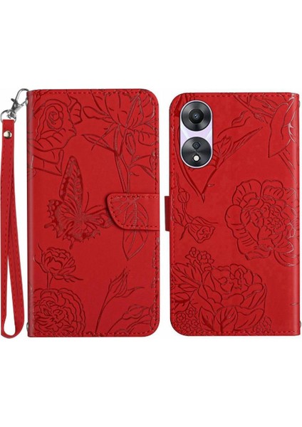 Oppo A78 4g Darbeye Deri Kılıf Çiçekler ve Kelebekler Için Kılıf (Yurt Dışından)
