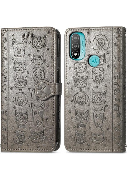 Moto E20 Flip Kapak Için Kılıf Kısa Kayış Karikatür Hayvanlar Deri Kılıf (Yurt Dışından)