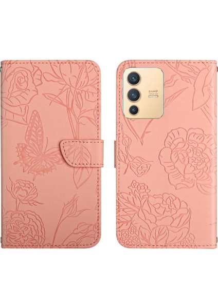 Vivo V23 5g Çiçekler ve Kelebekler Için Kılıf Darbeye Deri Kılıf Pu (Yurt Dışından)
