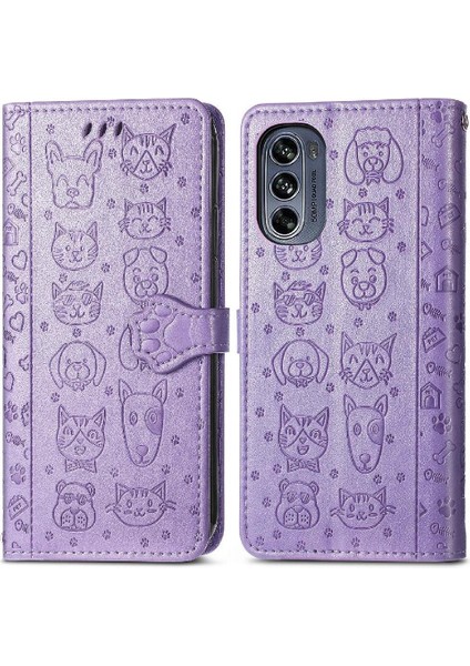 Moto G62 Flip Kapak Için Kılıf Darbeye Karikatür Hayvanlar Kısa Kayış Kılıf (Yurt Dışından)