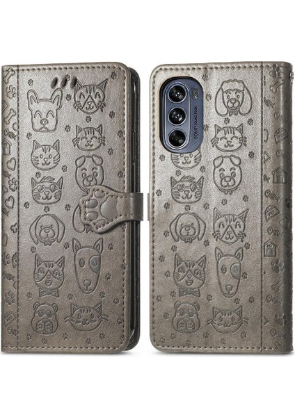 Moto G62 Flip Kapak Için Kılıf Darbeye Karikatür Hayvanlar Kısa Kayış Kılıf (Yurt Dışından)