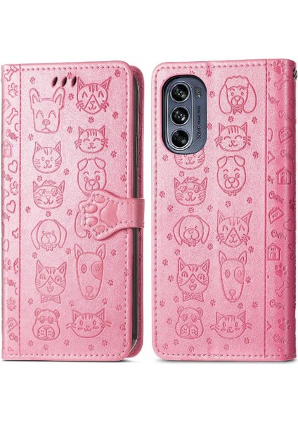 Moto G62 Flip Kapak Için Kılıf Darbeye Karikatür Hayvanlar Kısa Kayış Kılıf (Yurt Dışından)