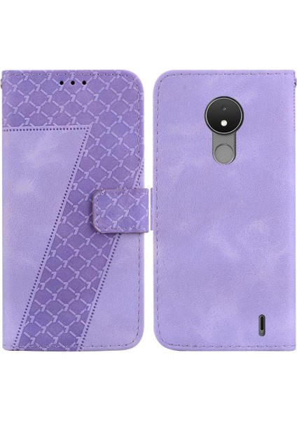 Nokia C21 Kabartmalı Desen Pu Deri Cüzdan Kart Yuvası Flip Için Telefon Kılıfı (Yurt Dışından)