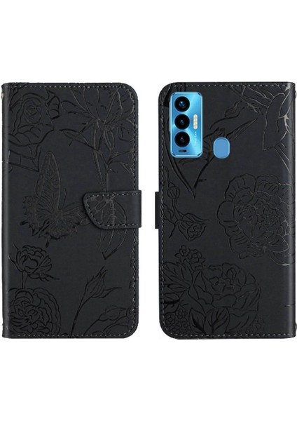Tecno Camon 18I Darbeye Dayanıklı Deri Çanta Çiçekler ve Kelebekler Için Kılıf (Yurt Dışından)