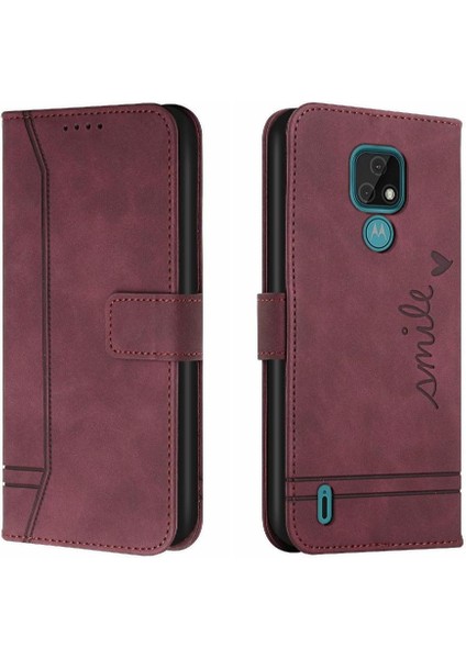 Motorola Moto E7 El Kayışı Flip Folio Cüzdan Pu Deri Için Telefon Kılıfı (Yurt Dışından)