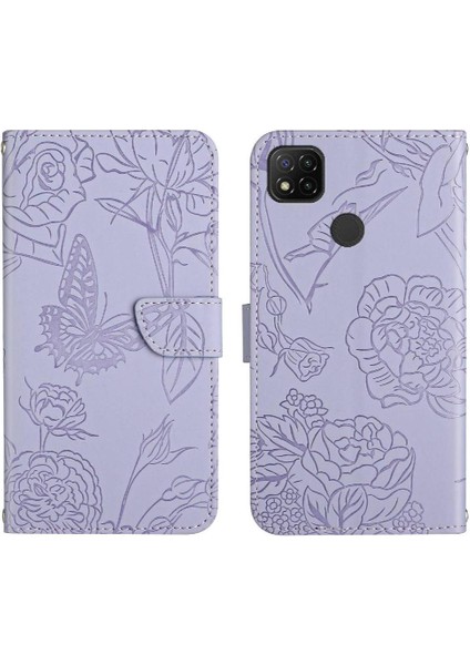 Xiaomi Redmi 9c Darbeye Deri Kılıf Çiçekler ve Kelebekler (Yurt Dışından)
