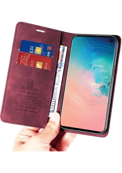 Samsung Galaxy S10 Pu Deri Folio Cüzdan Manyetik Koruyucu Kılıf (Yurt Dışından)
