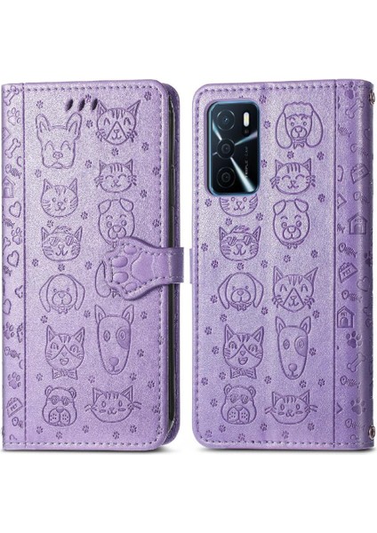 Oppo A16 Flip Kapak Için Kılıf Karikatür Hayvanlar Darbeye Kısa Kayış Kılıf (Yurt Dışından)