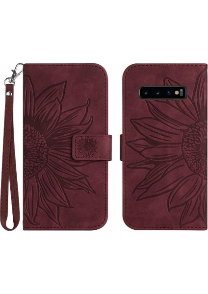 Samsung Galaxy S10 Için Kılıf Kısa Kayış Flip Cüzdan Telefon Kılıfı Kabartmalı Pu (Yurt Dışından)