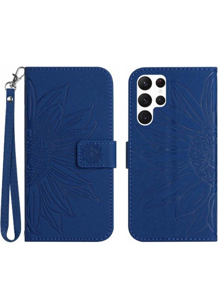 Samsung Galaxy S22 Ultra Kabartmalı Ayçiçeği Lüks Pu Deri (Yurt Dışından)