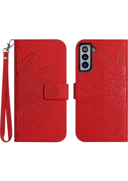 Samsung Galaxy S21 Artı Kısa Kayış Kabartmalı Ayçiçeği Flip Telefon (Yurt Dışından)