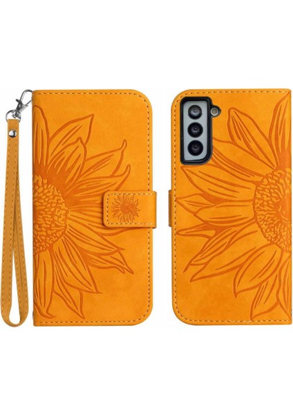 Samsung Galaxy S21 Artı Kısa Kayış Kabartmalı Ayçiçeği Flip Telefon (Yurt Dışından)