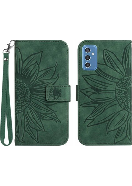 Samsung Galaxy M52 Kısa Kayış Kabartmalı Ayçiçeği Lüks Pu ile (Yurt Dışından)