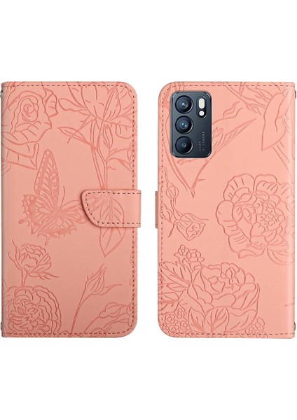 Bdt Shop Oppo Case 6 5g Için Pu Deri Kapak Çevirin Çiçekler ve Kelebekler (Yurt Dışından)