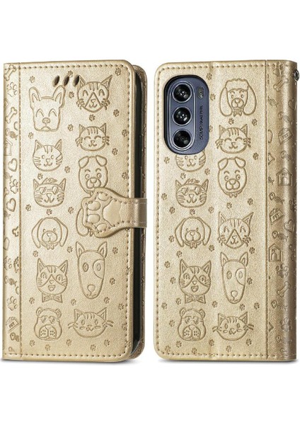 Moto G62 Flip Kapak Için Kılıf Darbeye Karikatür Hayvanlar Kısa Kayış Kılıf (Yurt Dışından)