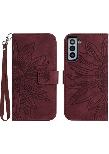 Samsung Galaxy S21 Artı Kısa Kayış Kabartmalı Ayçiçeği Flip Telefon (Yurt Dışından)