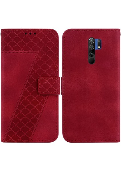 Telefon Kılıfı Için Xiaomi Redmi 9 Kabartmalı Desen Cüzdan Flip Folio Kapak Pu (Yurt Dışından)