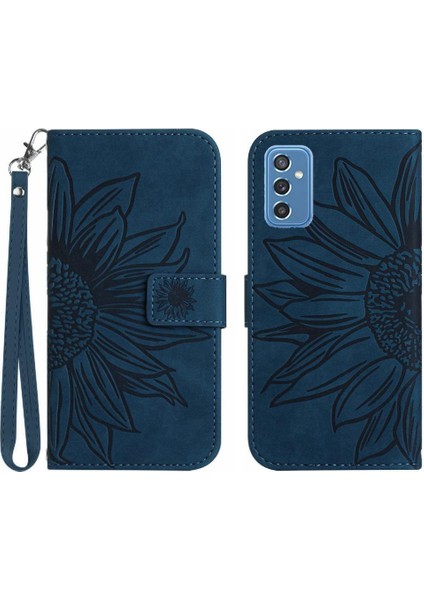 Samsung Galaxy M52 Kısa Kayış Kabartmalı Ayçiçeği Lüks Pu ile (Yurt Dışından)