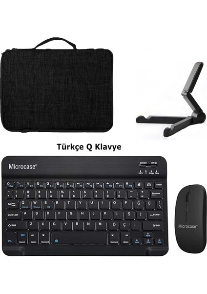 ipad 7-8-9-10. Nesil Tablet Çanta + Türkçe Bluetooth Klavye+Mouse+Tablet Standı-Siyah AL8126