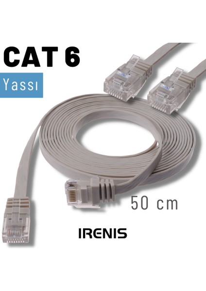 50 cm Cat6 Kablo Yassı Ethernet Network Lan Ağ Internet Kablosu